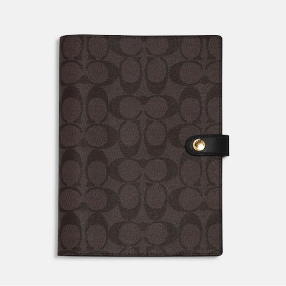 Signature coated canvas smooth leather notebook with Snap closure